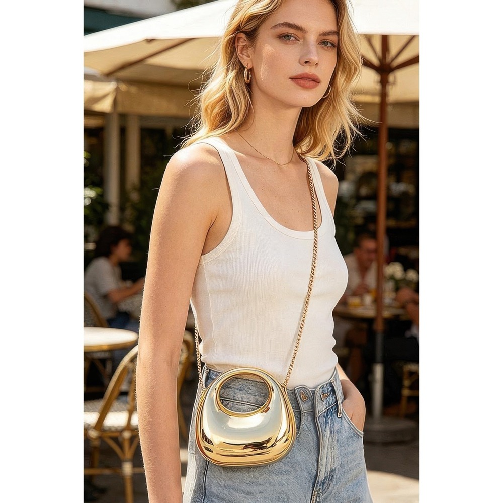 Metallic Hobo‎ Mini Clutch Women Gold New Crossbody Chain